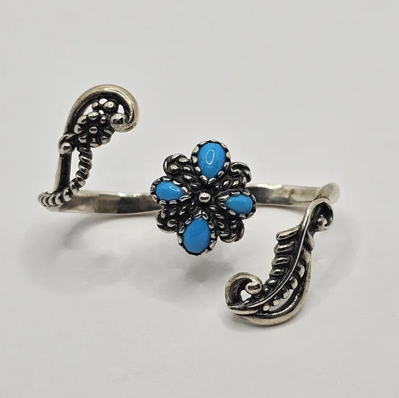 Authentic Carolyn Pollack Sleeping Beauty Turquoise Two Finger Ring 925 Sz 8/9 - Picture 3 of 6